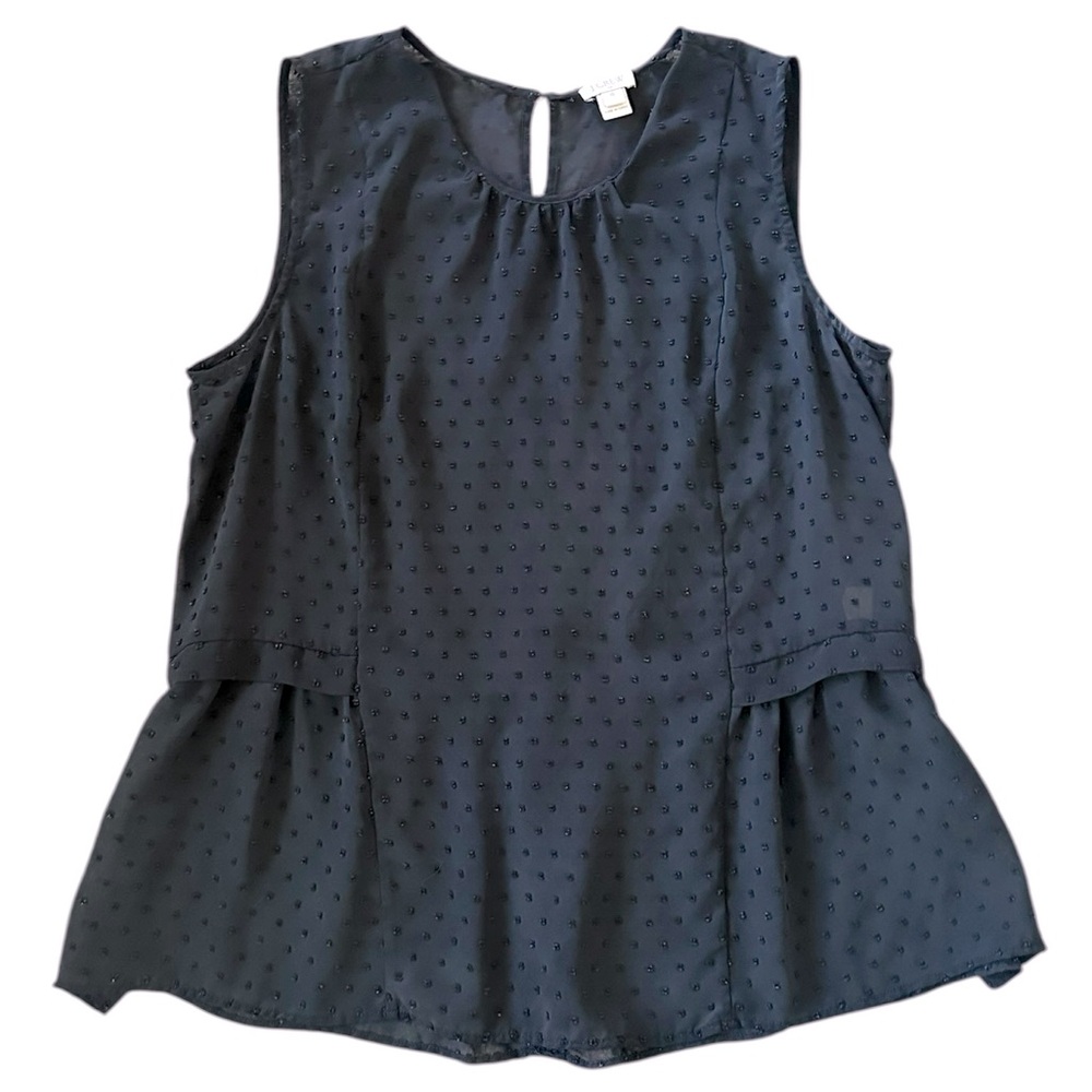 J. CREW black semi sheer swiss dot sleeveless peplum top size 10